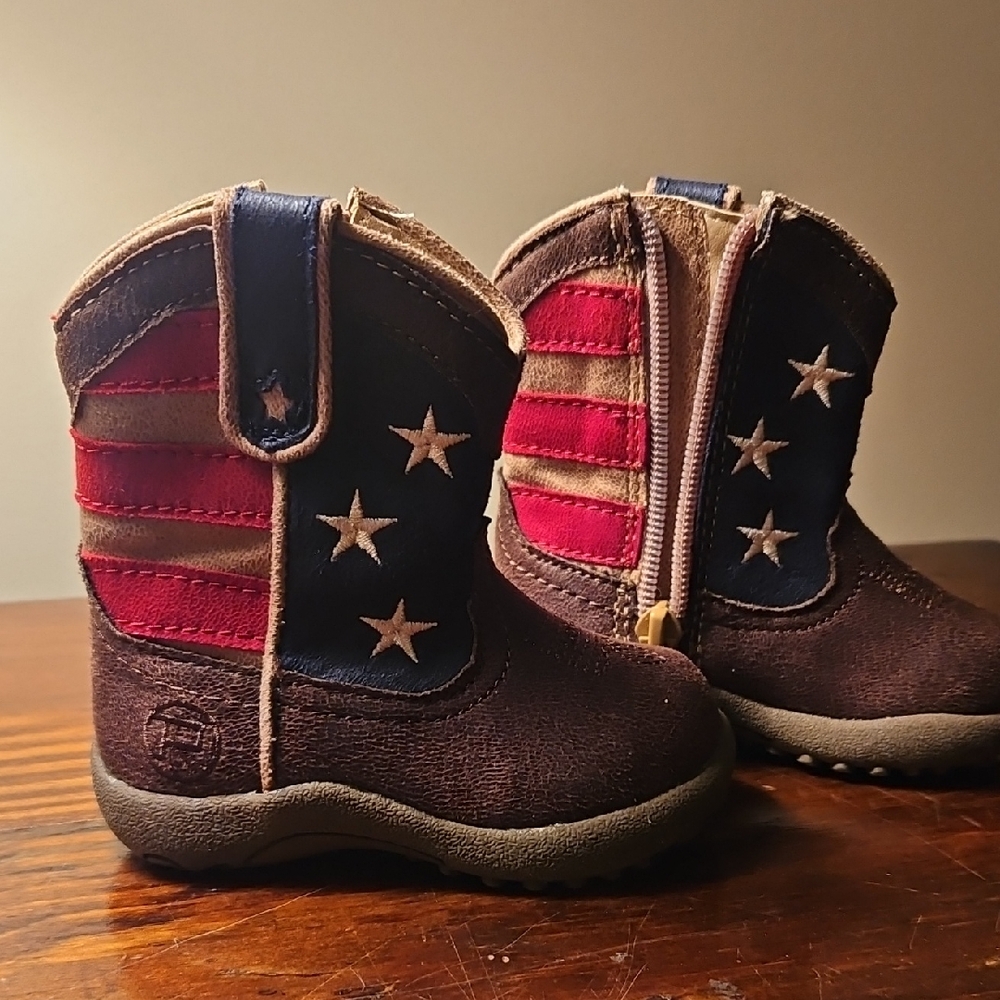 Roper Kids' Starry Striped Boots - Red, Blue, Brown